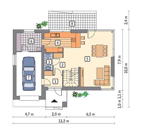Rzut parteru POW. 84,0 m²