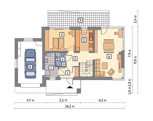 Rzut parteru POW. 96,1 m²