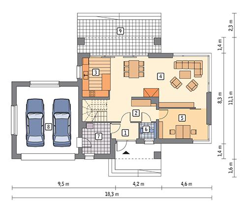 Rzut parteru POW. 116,3 m²