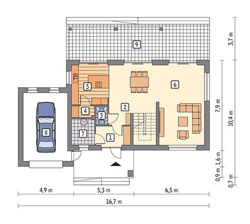 Rzut parteru POW. 100,3 m²