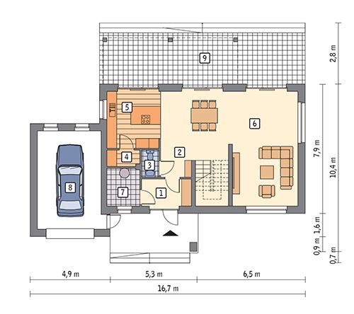 Rzut parteru POW. 100,3 m²