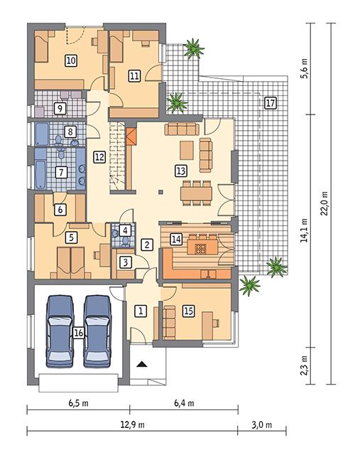 Rzut parteru POW. 196,1 m²