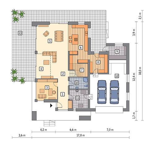 Rzut parteru POW. 186,3 m²