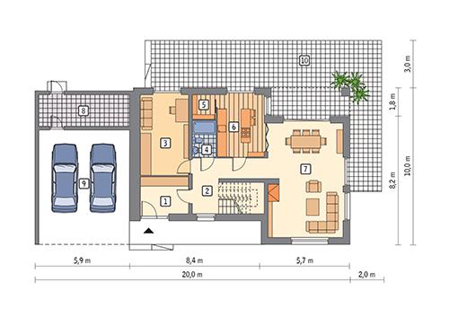 Rzut parteru POW. 96,8 m²