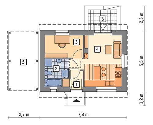 Rzut parteru POW. 29,4 m²