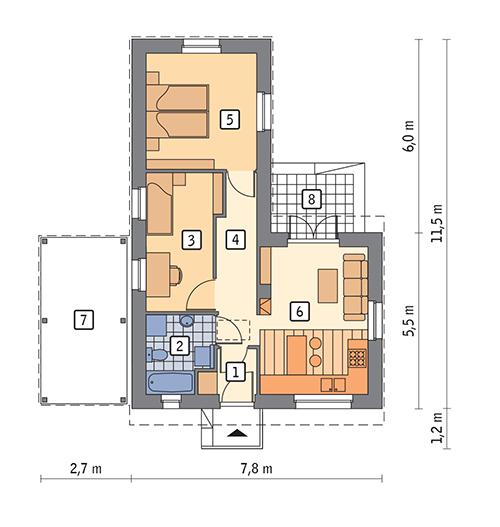 Rzut parteru POW. 48,9 m²