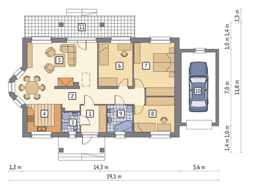 Rzut parteru POW. 126,0 m²