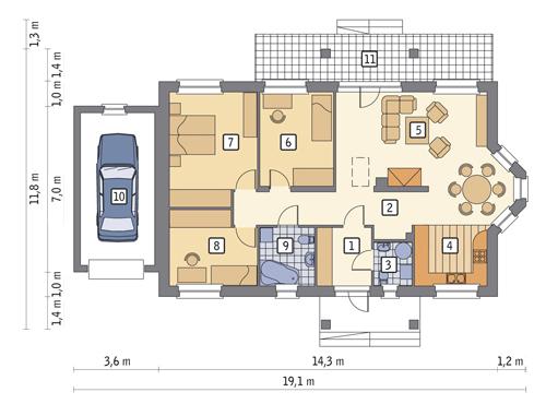Rzut parteru lustro POW. 126,0 m²