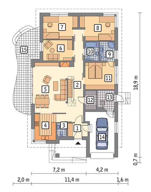 Rzut parteru POW. 147,4 m²