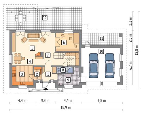 Rzut parteru POW. 123,6 m²