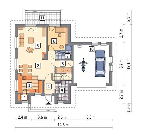 Rzut parteru POW. 106,1 m²