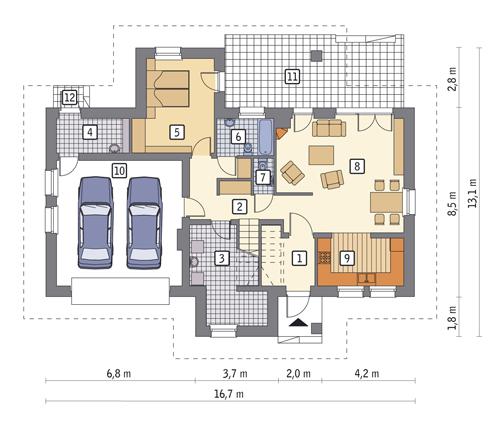 Rzut parteru POW. 119,7 m²