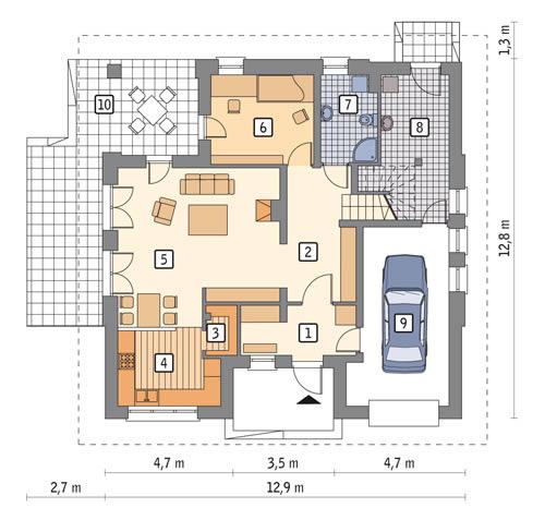 Rzut parteru POW. 108,9 m²