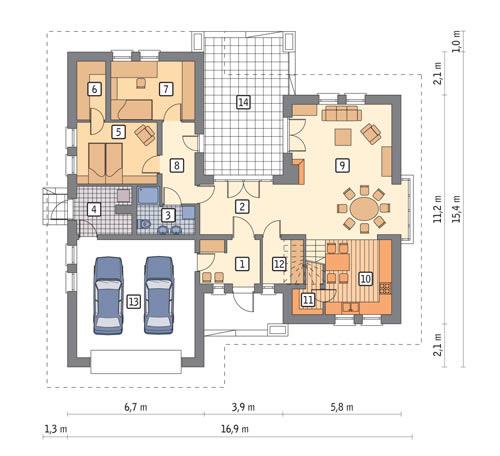 Rzut parteru POW. 143,5 m²