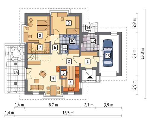 Rzut parteru POW. 113,8 m²