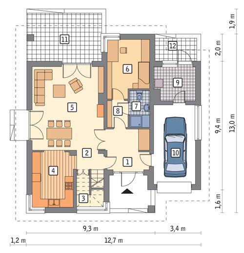 Rzut parteru POW. 97,9 m²