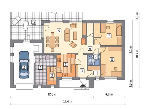 Rzut parteru POW. 113,6 m²