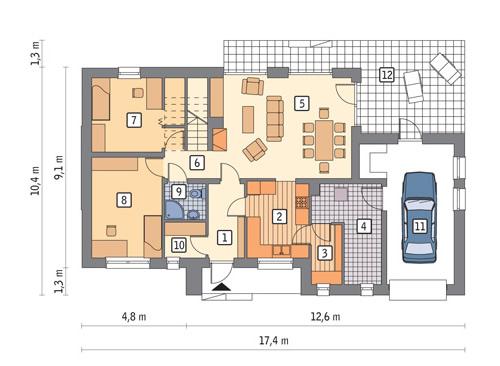 Rzut parteru lustro POW. 113,6 m²