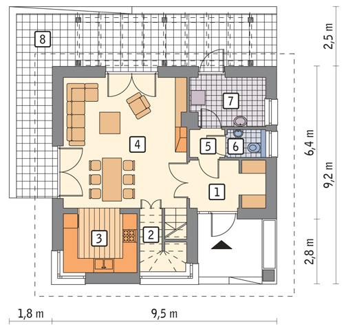 Rzut parteru POW. 54,9 m²