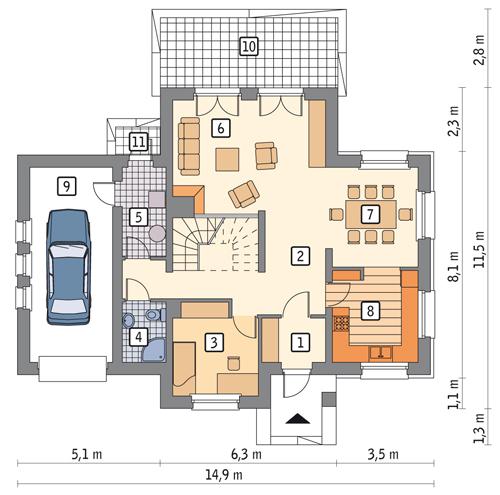 Rzut parteru POW. 103,0 m²