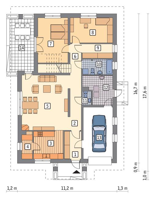 Rzut parteru POW. 131,9 m²