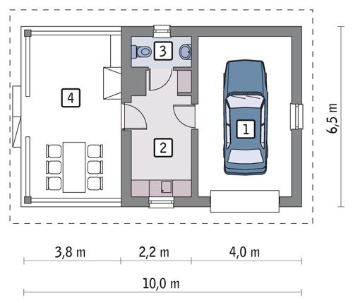 Rzut parteru POW. 53,2 m²