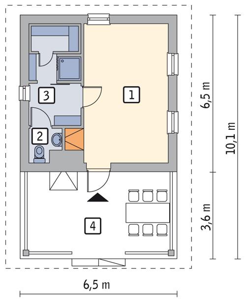 Rzut parteru POW. 53,9 m²