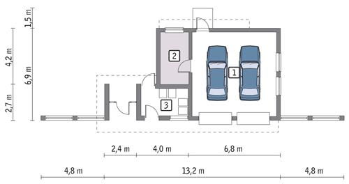 Rzut parteru lustro POW. 55,8 m²