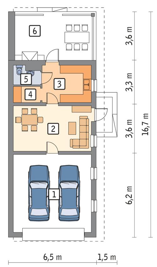 Rzut parteru POW. 87,5 m²
