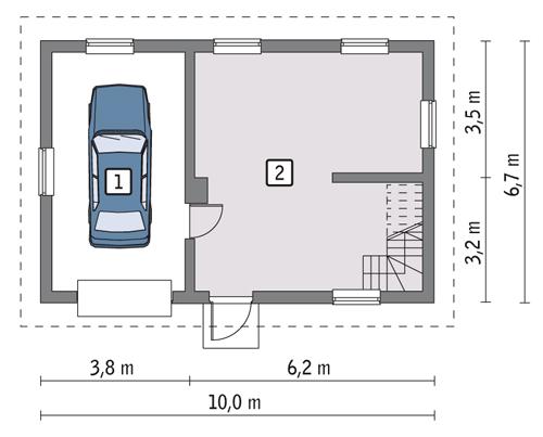 Rzut parteru POW. 53,8 m²