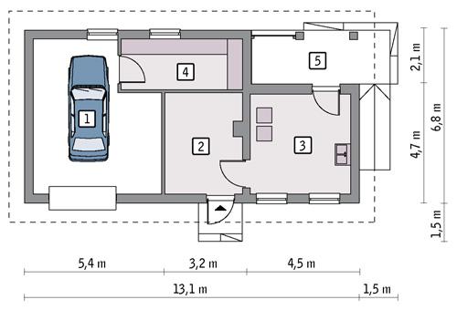 Rzut parteru POW. 62,6 m²