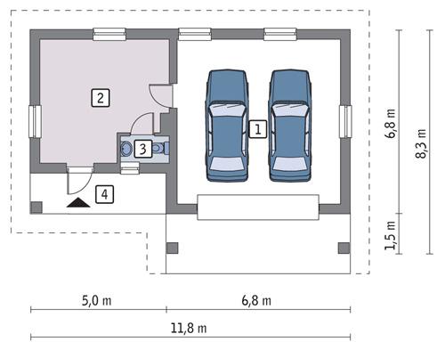 Rzut parteru POW. 56,7 m²
