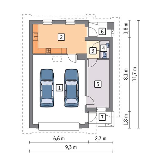 Rzut parteru POW. 77,7 m²
