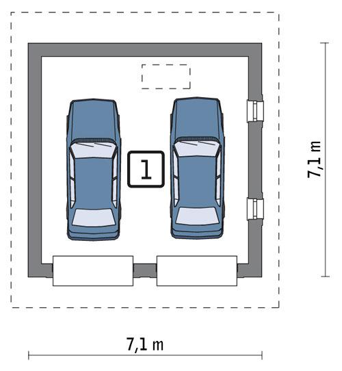 Rzut parteru: plus schowek nad garażem 34,3 m2 POW. 36,4 m²