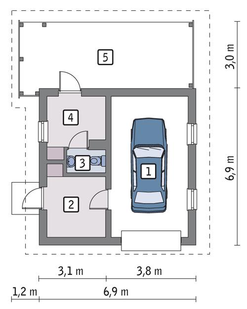 Rzut parteru POW. 34,3 m²