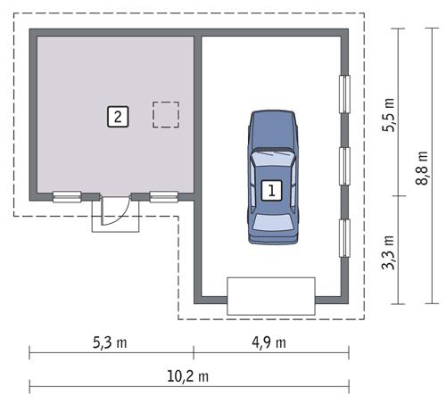 Rzut parteru POW. 61,6 m²