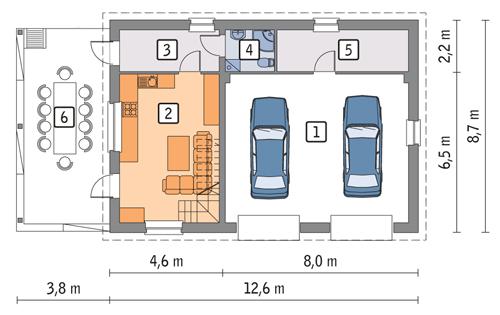 Rzut parteru POW. 88,4 m²