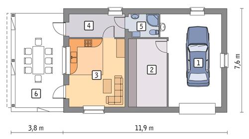 Rzut parteru POW. 70,7 m²