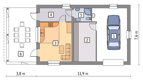 Rzut parteru POW. 70,7 m²
