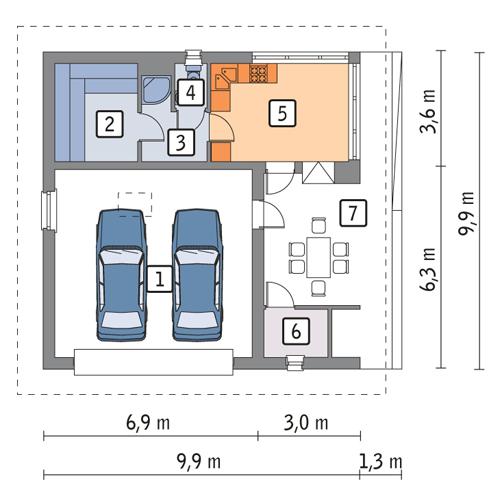 Rzut parteru POW. 65,1 m²