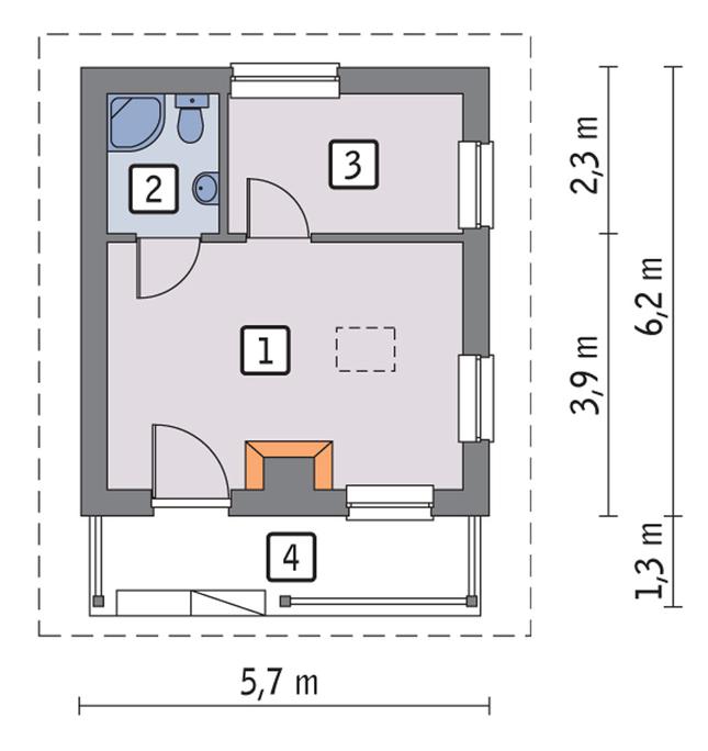 Rzut parteru POW. 24,7 m²