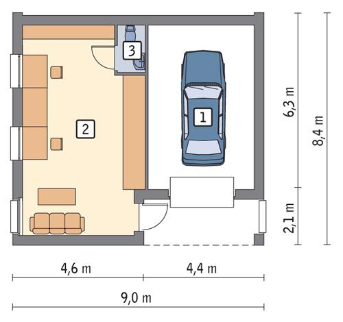 Rzut parteru POW. 54,4 m²