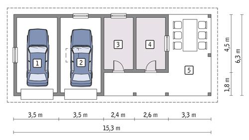 Rzut parteru POW. 53,8 m²