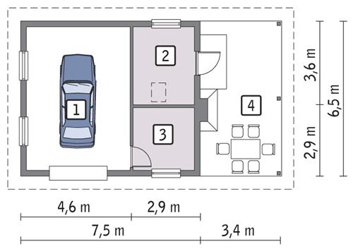 Rzut parteru POW. 61,1 m²