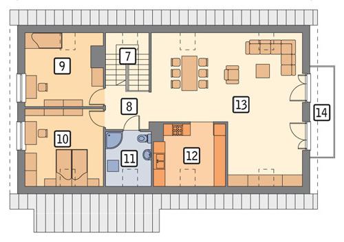 Rzut poddasza lustro POW. 121,8 m²