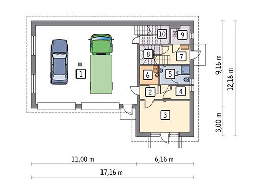 Rzut parteru POW. 141,6 m²