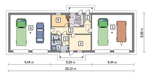 Rzut parteru POW. 206,2 m²
