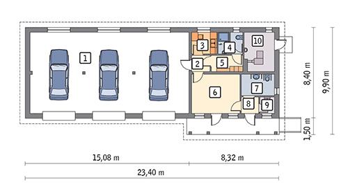Rzut parteru POW. 160,7 m²