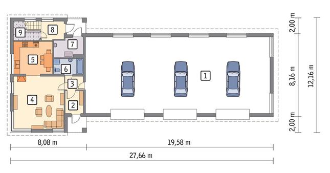 Rzut parteru POW. 222,6 m²
