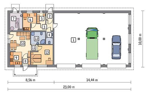 Rzut parteru POW. 203,7 m²